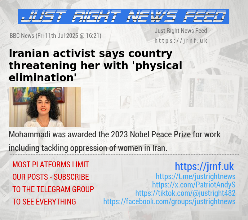 Iranian activist says country threatening her with ’physical elimination’