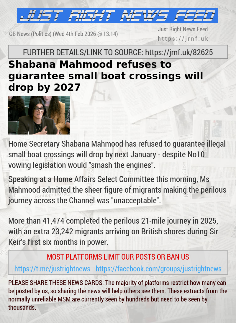 Shabana Mahmood refuses to guarantee small boat crossings will drop by 2027