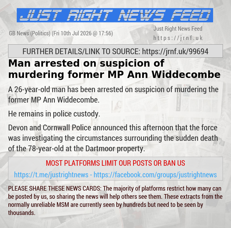 Man arrested on suspicion of murdering former MP Ann Widdecombe