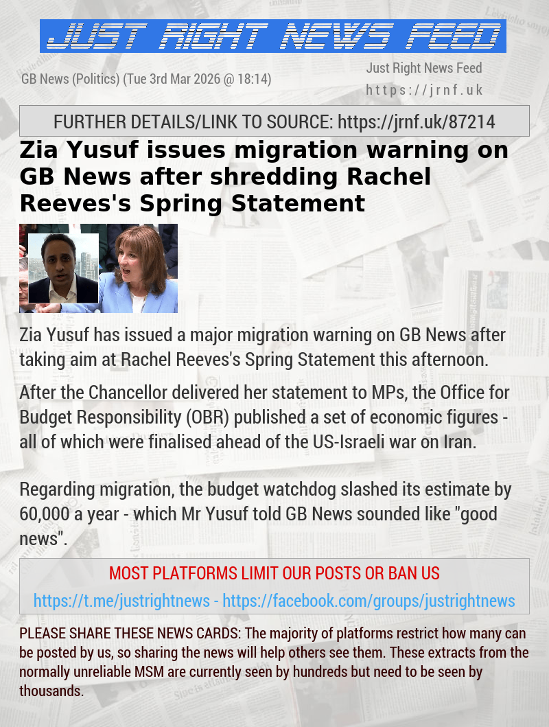 Zia Yusuf issues migration warning on GB News after shredding Rachel Reeves’s Spring Statement