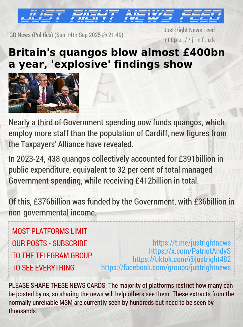 Britain’s quangos blow almost £400bn a year, ’explosive’ findings show