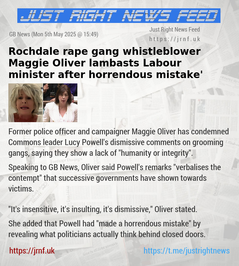 Rochdale rape gang whistleblower Maggie Oliver lambasts Labour minister after ‘horrendous mistake’