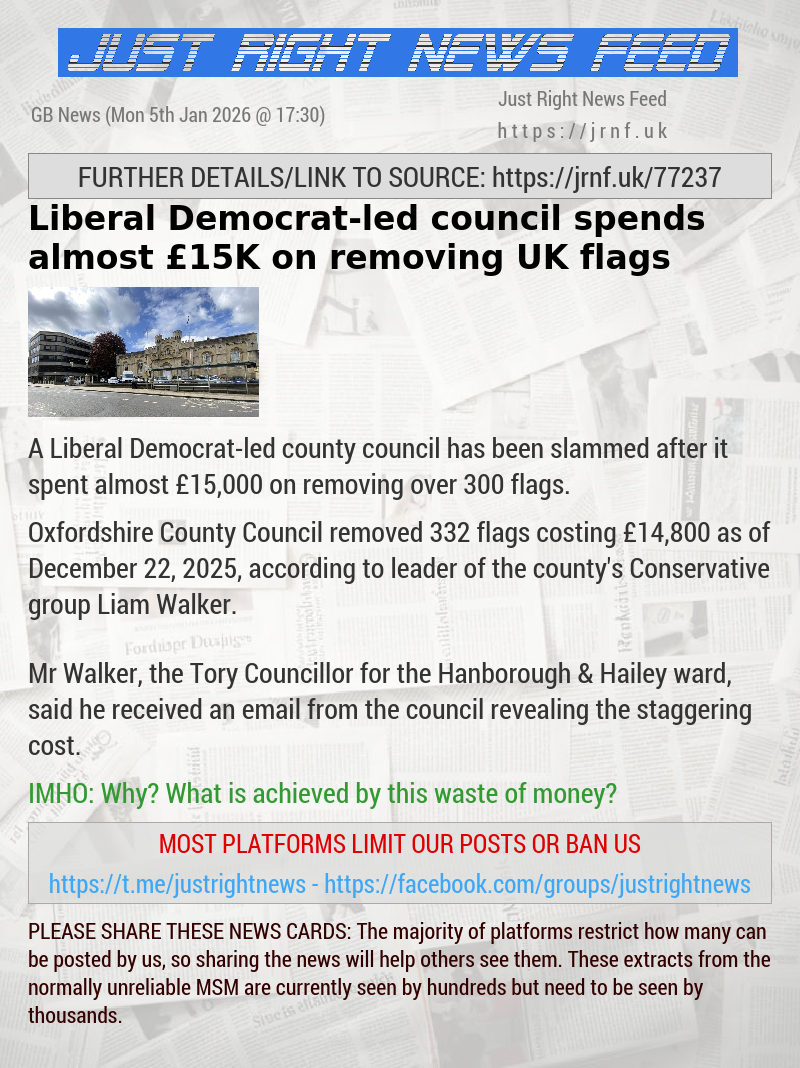 Liberal Democrat—led council spends almost &pound;15K on removing UK flags
