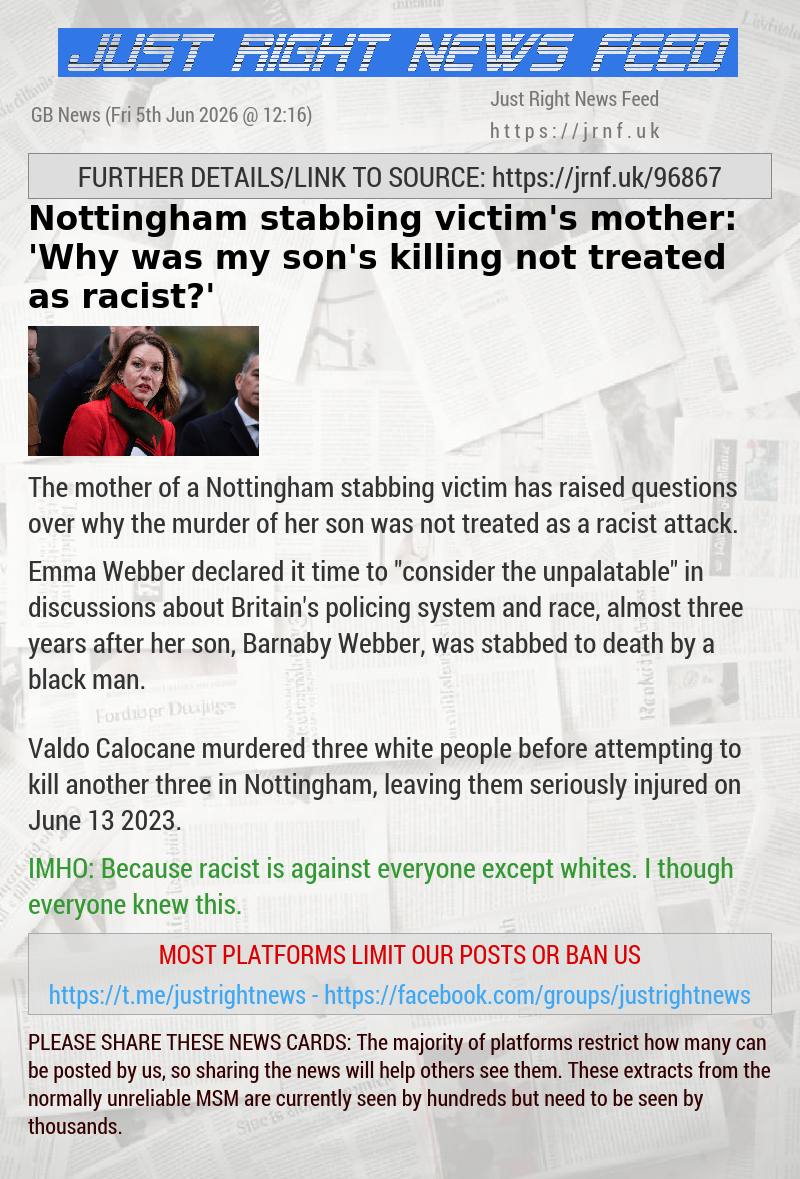 Nottingham stabbing victim’s mother: ’Why was my son’s killing not treated as racist?’