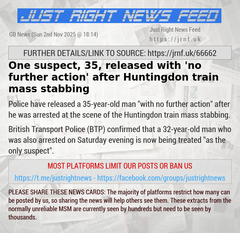 One suspect, 35, released with ’no further action’ after Huntingdon train mass stabbing