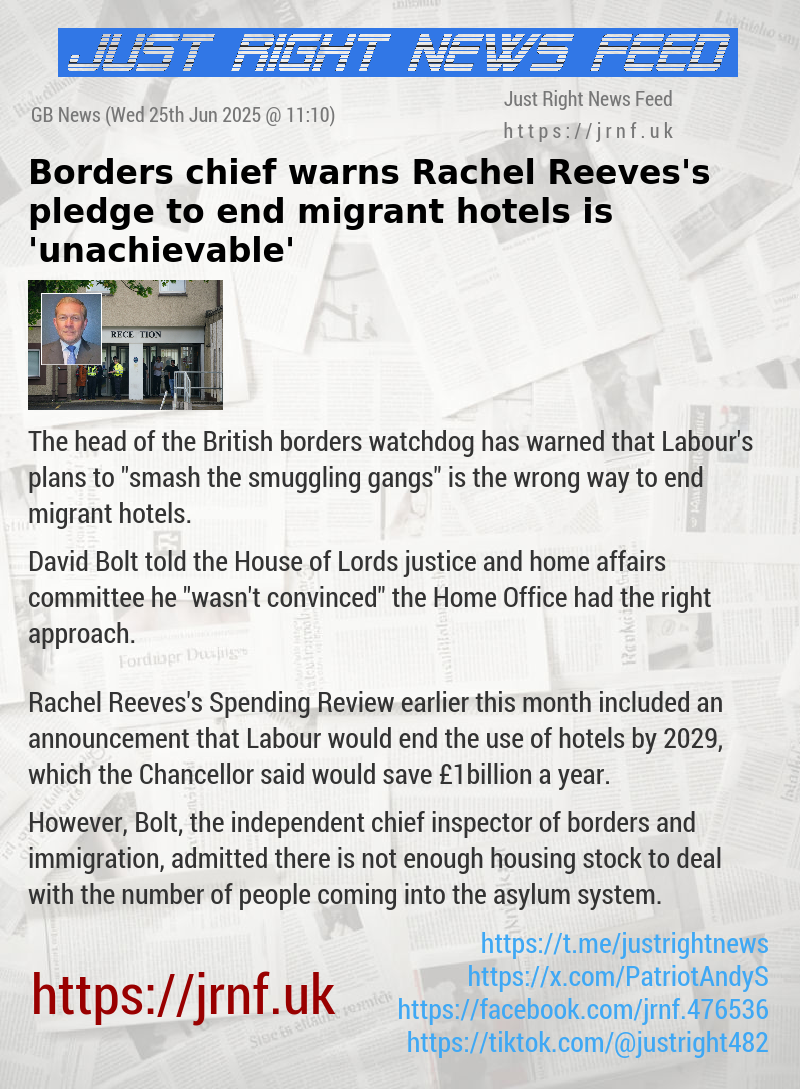 Borders chief warns Rachel Reeves’s pledge to end migrant hotels is ’unachievable’