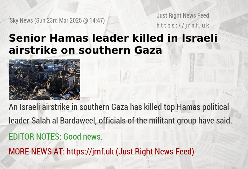 Senior Hamas leader killed in Israeli airstrike on southern Gaza