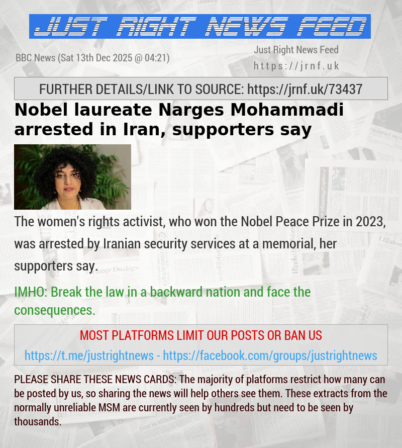Nobel laureate Narges Mohammadi arrested in Iran, supporters say