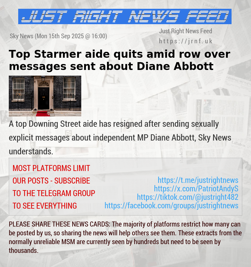 Top Starmer aide quits amid row over messages sent about Diane Abbott