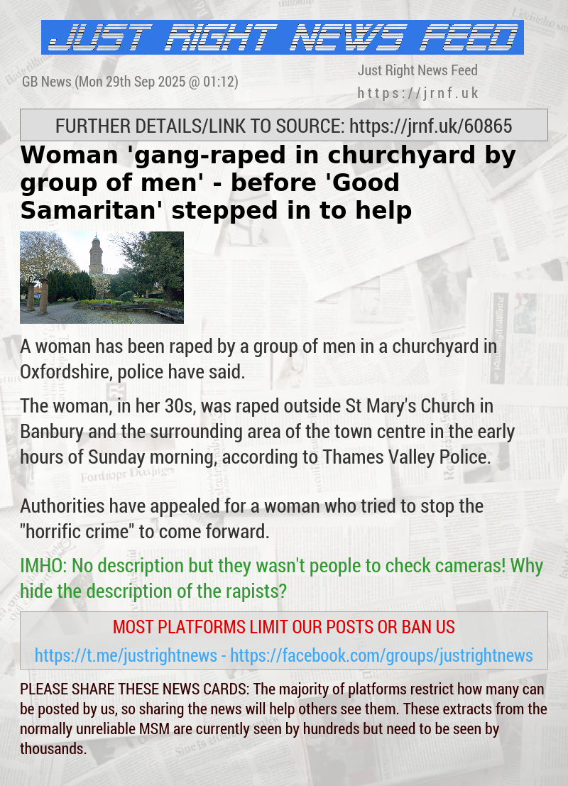 Woman ’gang—raped in churchyard by group of men’ — before ’Good Samaritan’ stepped in to help