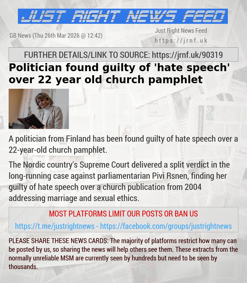 Politician found guilty of ’hate speech’ over 22—year—old church pamphlet