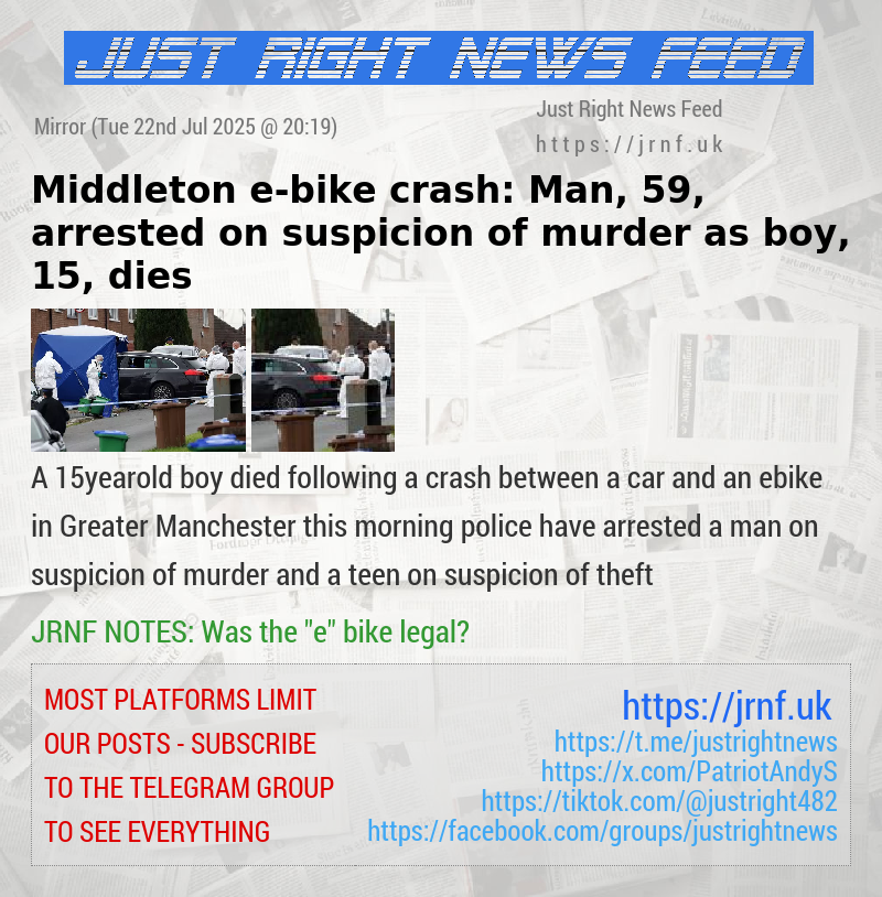 Middleton e—bike crash: Man, 59, arrested on suspicion of murder as boy, 15, dies