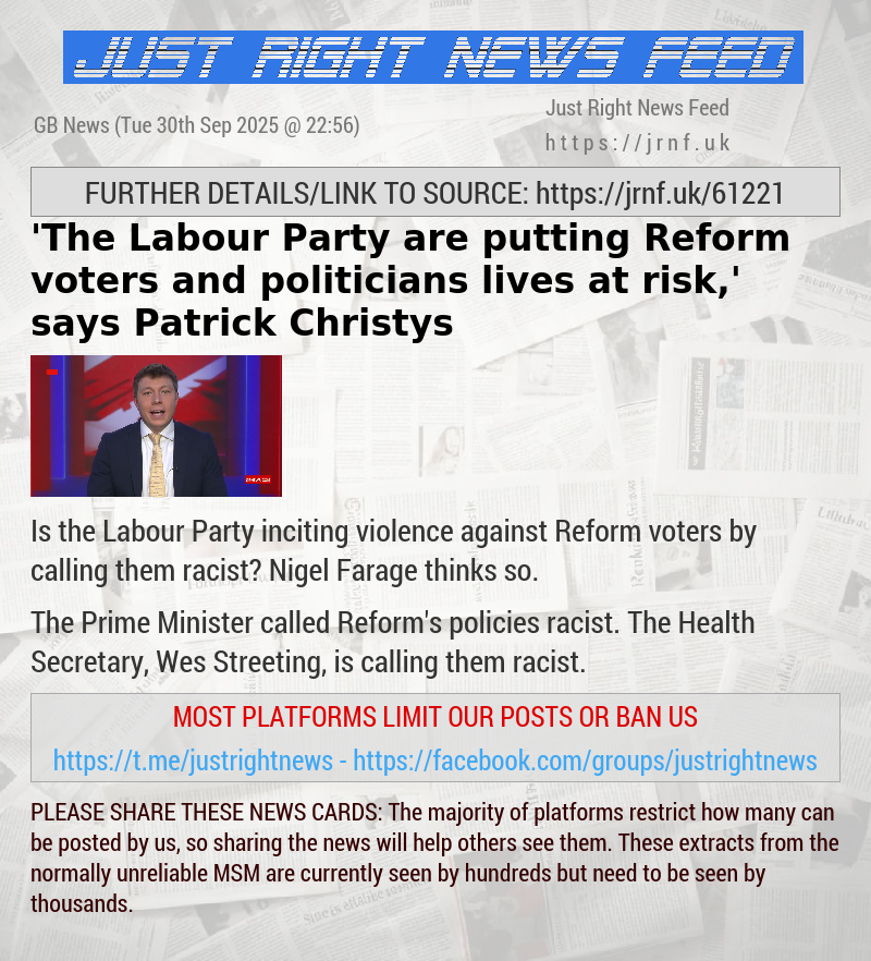 ’The Labour Party are putting Reform voters and politicians lives at risk,’ says Patrick Christys