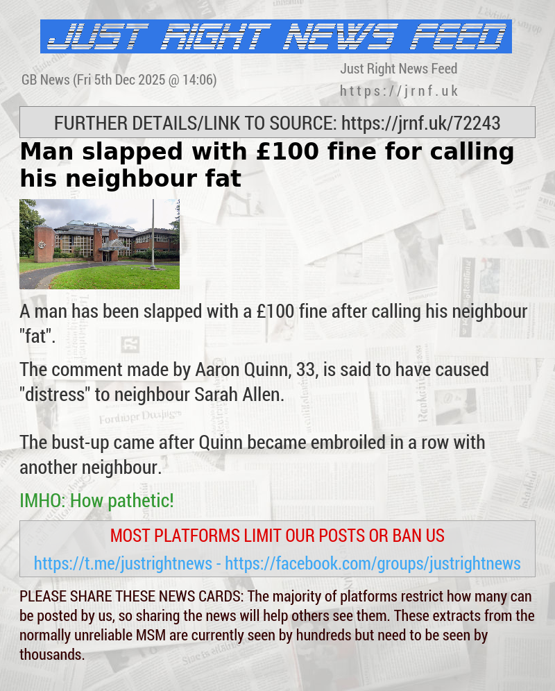 Man slapped with &pound;100 fine for calling his neighbour fat