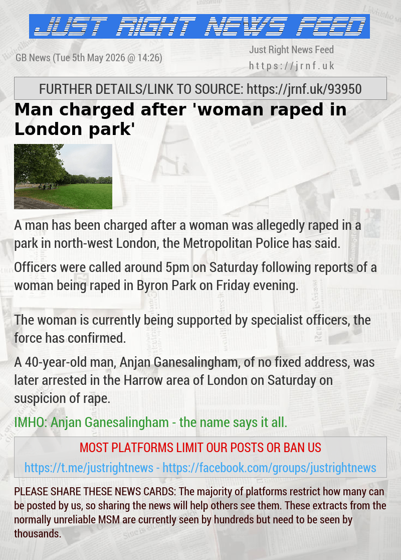 Man charged after ’woman raped in London park’