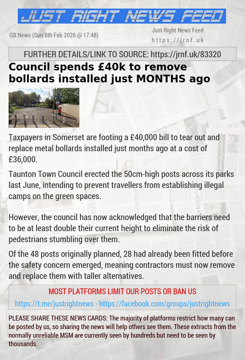 Council spends &pound;40k to remove bollards installed just MONTHS ago