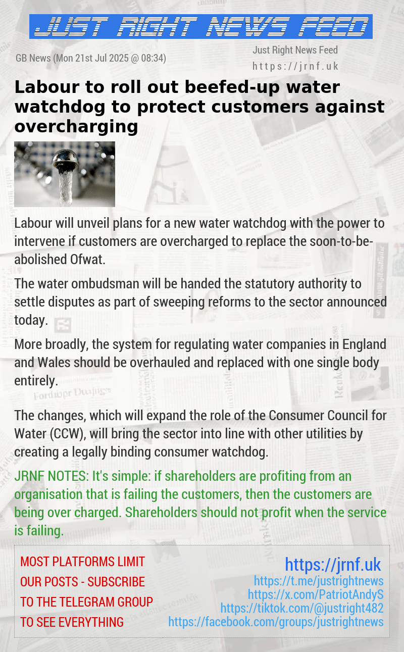 Labour to roll out beefed—up water watchdog to protect customers against overcharging