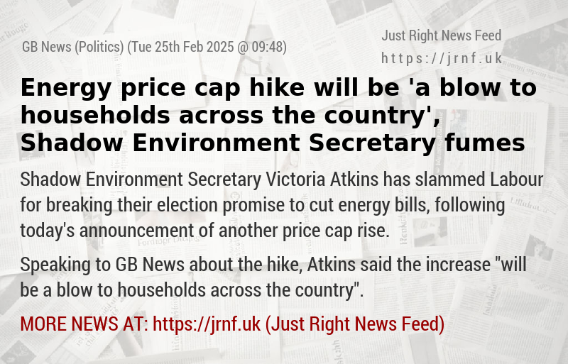 Energy price cap hike will be ’a blow to households across the country’, Shadow Environment Secretary fumes