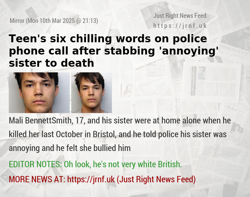 Teen’s six chilling words on police phone call after stabbing ’annoying’ sister to death