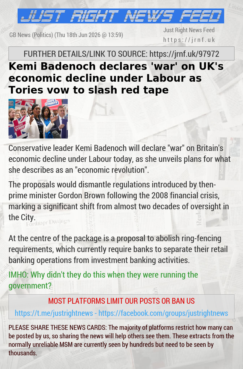 Kemi Badenoch declares ’war’ on UK’s economic decline under Labour as Tories vow to slash red tape