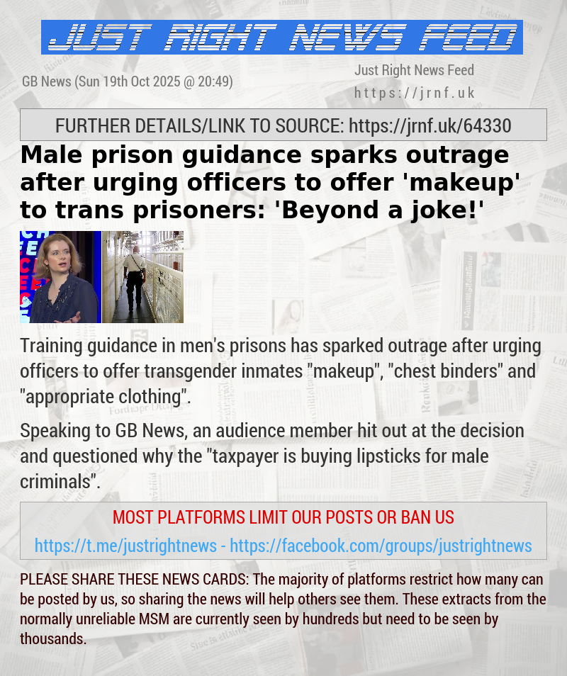 Male prison guidance sparks outrage after urging officers to offer ’makeup’ to trans prisoners: ’Beyond a joke!’
