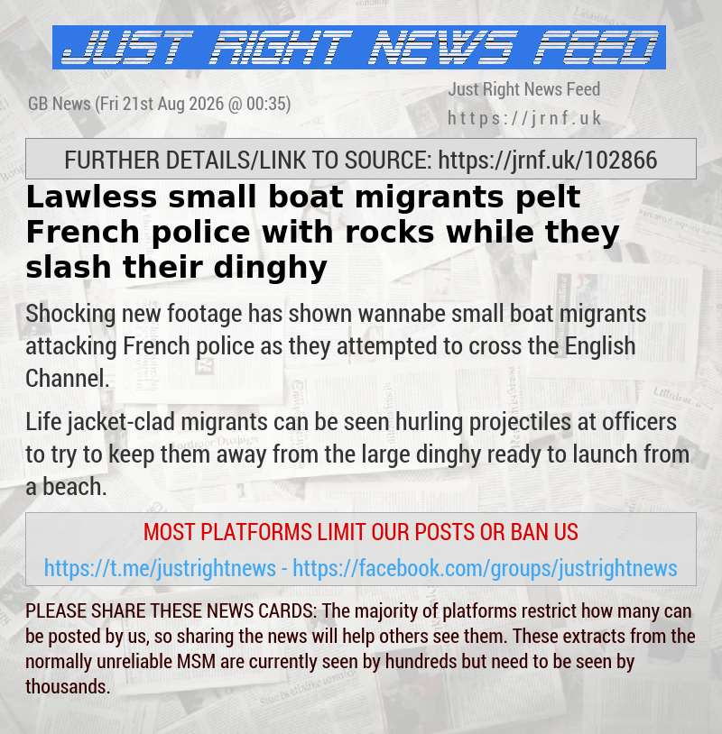 Lawless small boat migrants pelt French police with rocks while they slash their dinghy