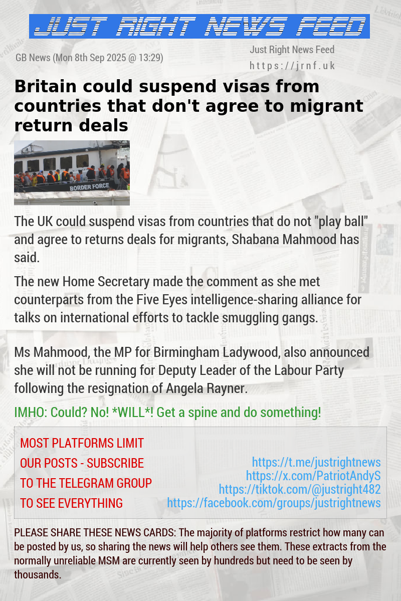 Britain could suspend visas from countries that don’t agree to migrant return deals