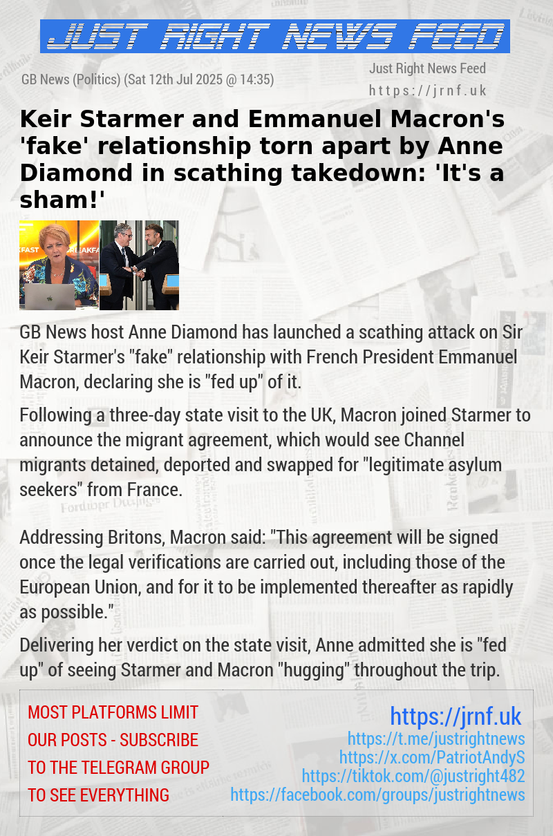 Keir Starmer and Emmanuel Macron’s ’fake’ relationship torn apart by Anne Diamond in scathing takedown: ’It’s a sham!’