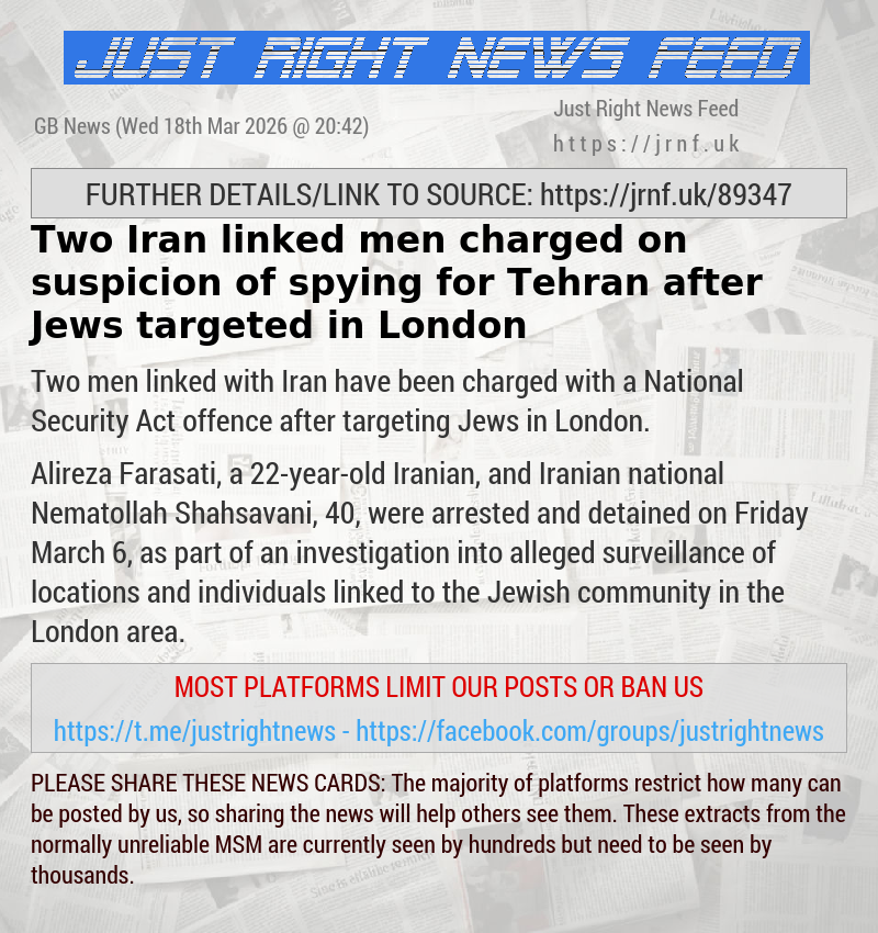 Two Iran—linked men charged on suspicion of spying for Tehran after Jews targeted in London