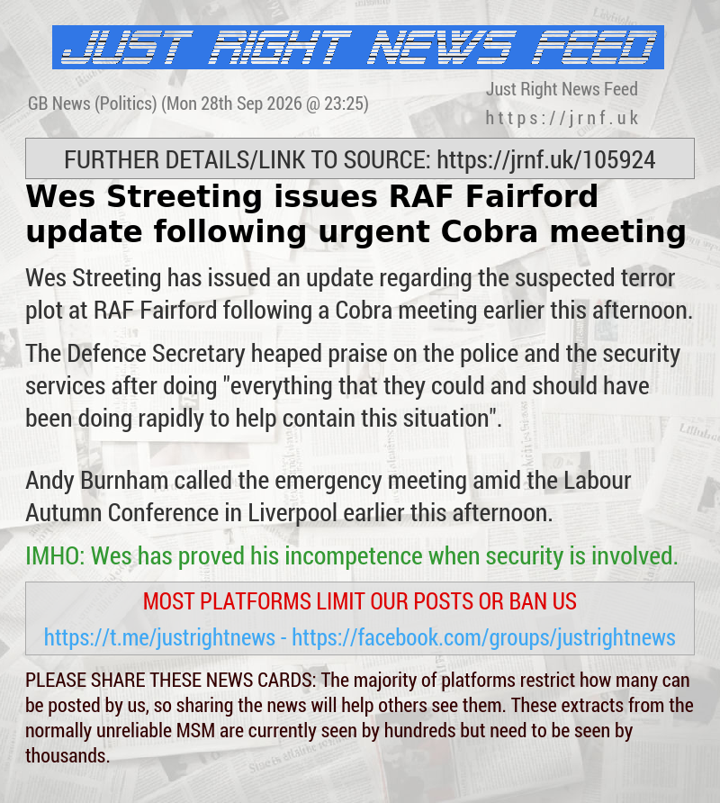 Wes Streeting issues RAF Fairford update following urgent Cobra meeting