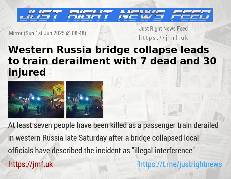 Western Russia bridge collapse leads to train derailment with 7 dead and 30 injured