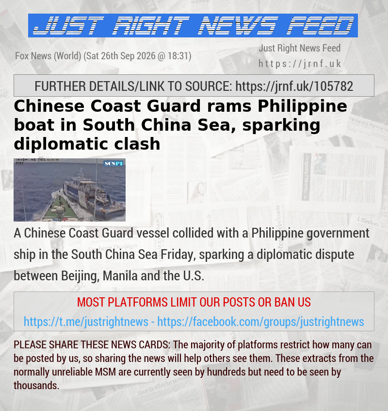 Chinese Coast Guard rams Philippine boat in South China Sea, sparking diplomatic clash