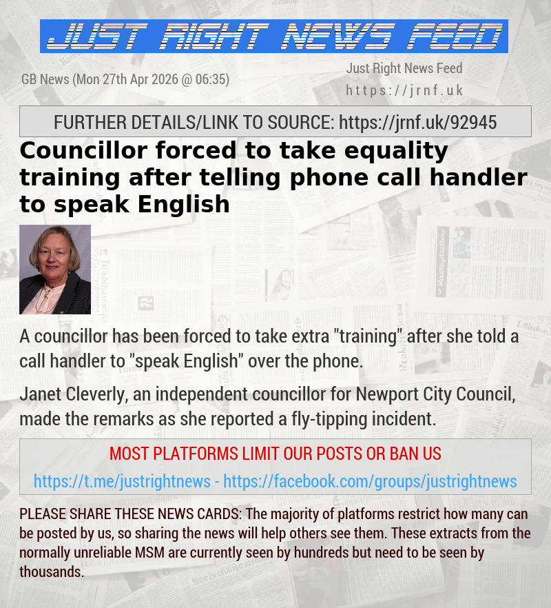 Councillor forced to take equality training after telling phone call handler to speak English