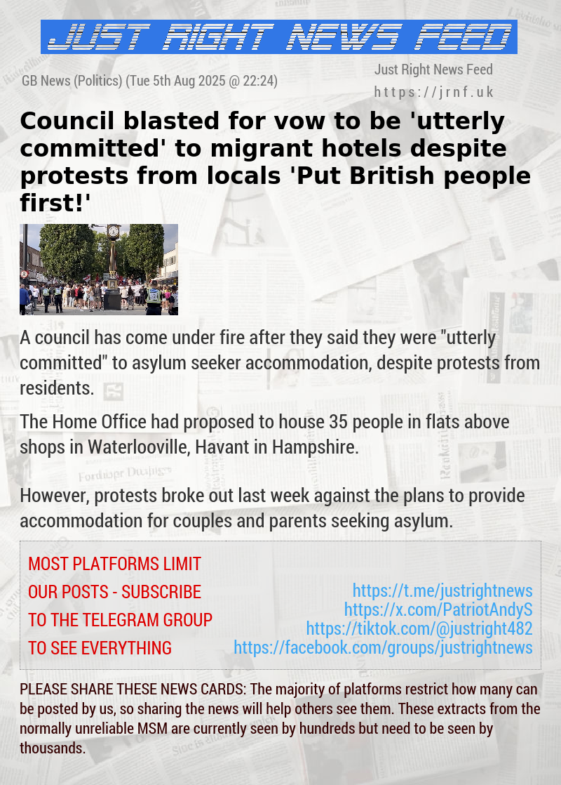 Council blasted for vow to be ’utterly committed’ to migrant hotels despite protests from locals — ’Put British people first!’