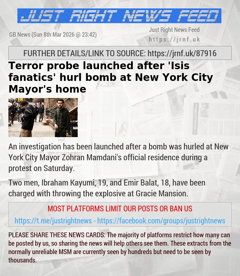 Terror probe launched after ’Isis fanatics’ hurl bomb at New York City Mayor’s home