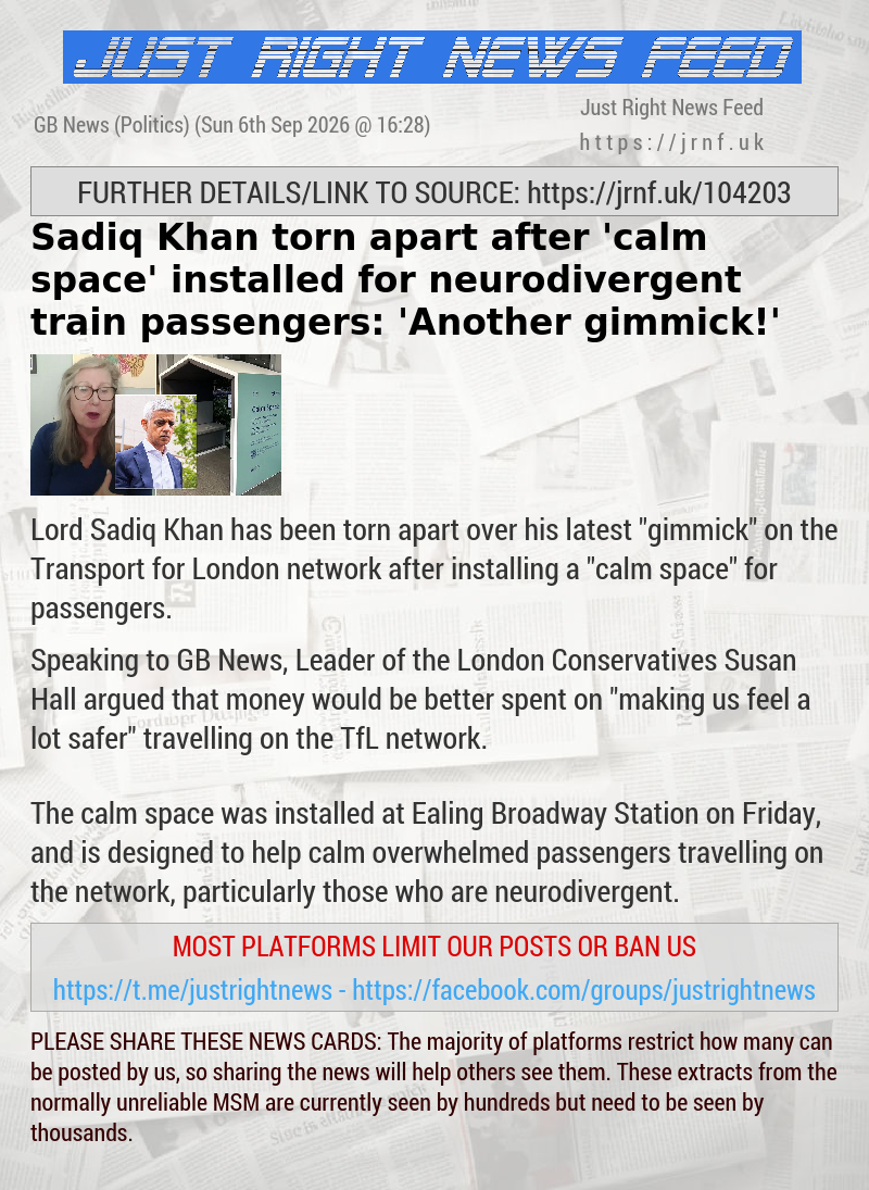 Sadiq Khan torn apart after ’calm space’ installed for neurodivergent train passengers: ’Another gimmick!’