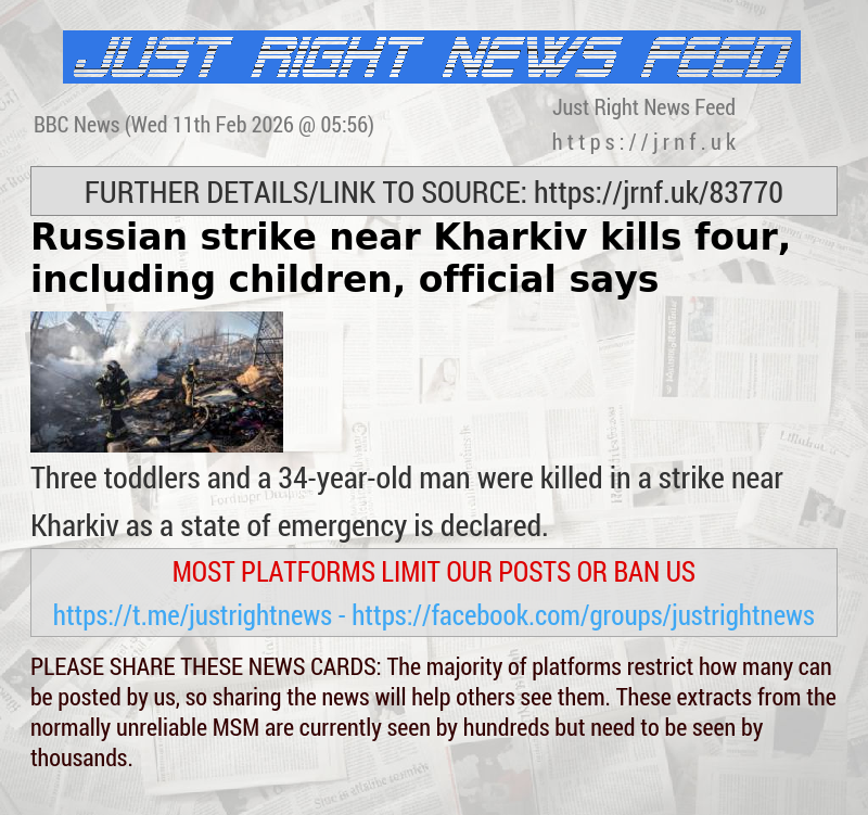 Russian strike near Kharkiv kills four, including children, official says