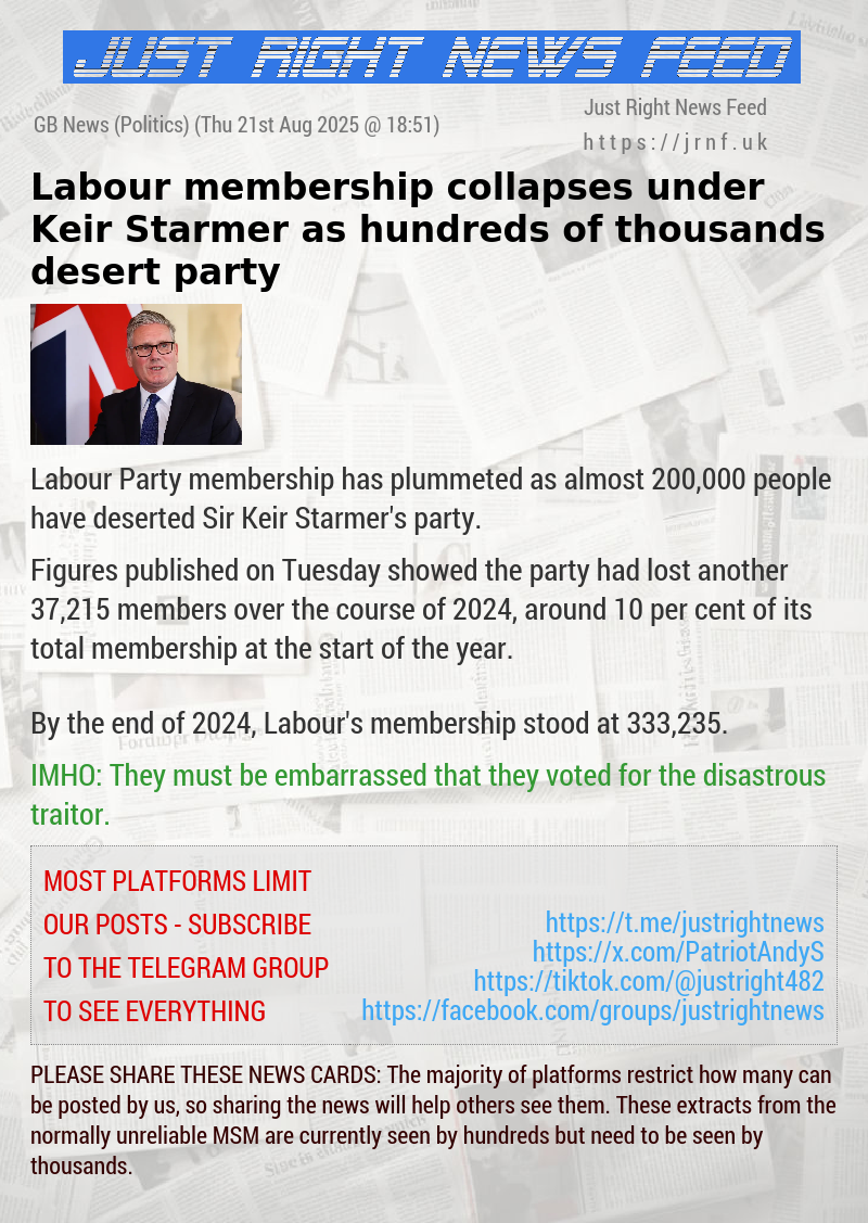 Labour membership collapses under Keir Starmer as hundreds of thousands desert party