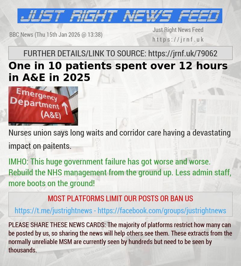 One in 10 patients spent over 12 hours in A&E in 2025