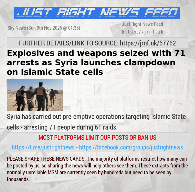 Explosives and weapons seized — with 71 arrests — as Syria launches clampdown on Islamic State cells 