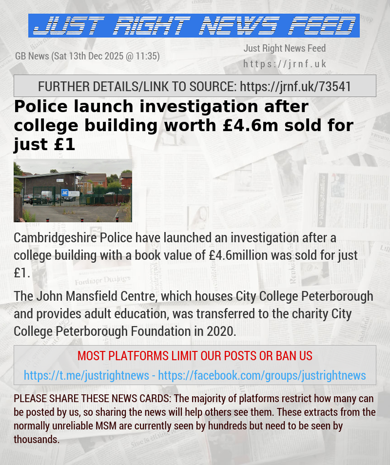 Police launch investigation after college building worth &pound;4.6m sold for just &pound;1