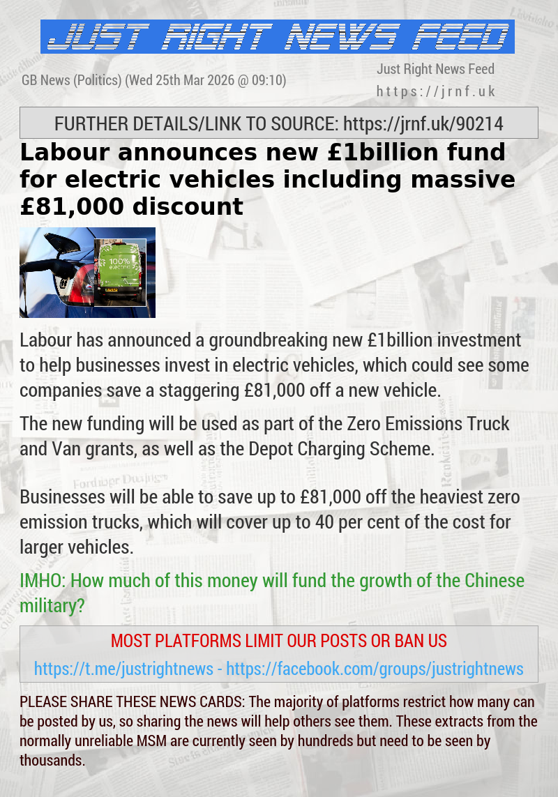 Labour announces new &pound;1billion fund for electric vehicles including massive &pound;81,000 discount