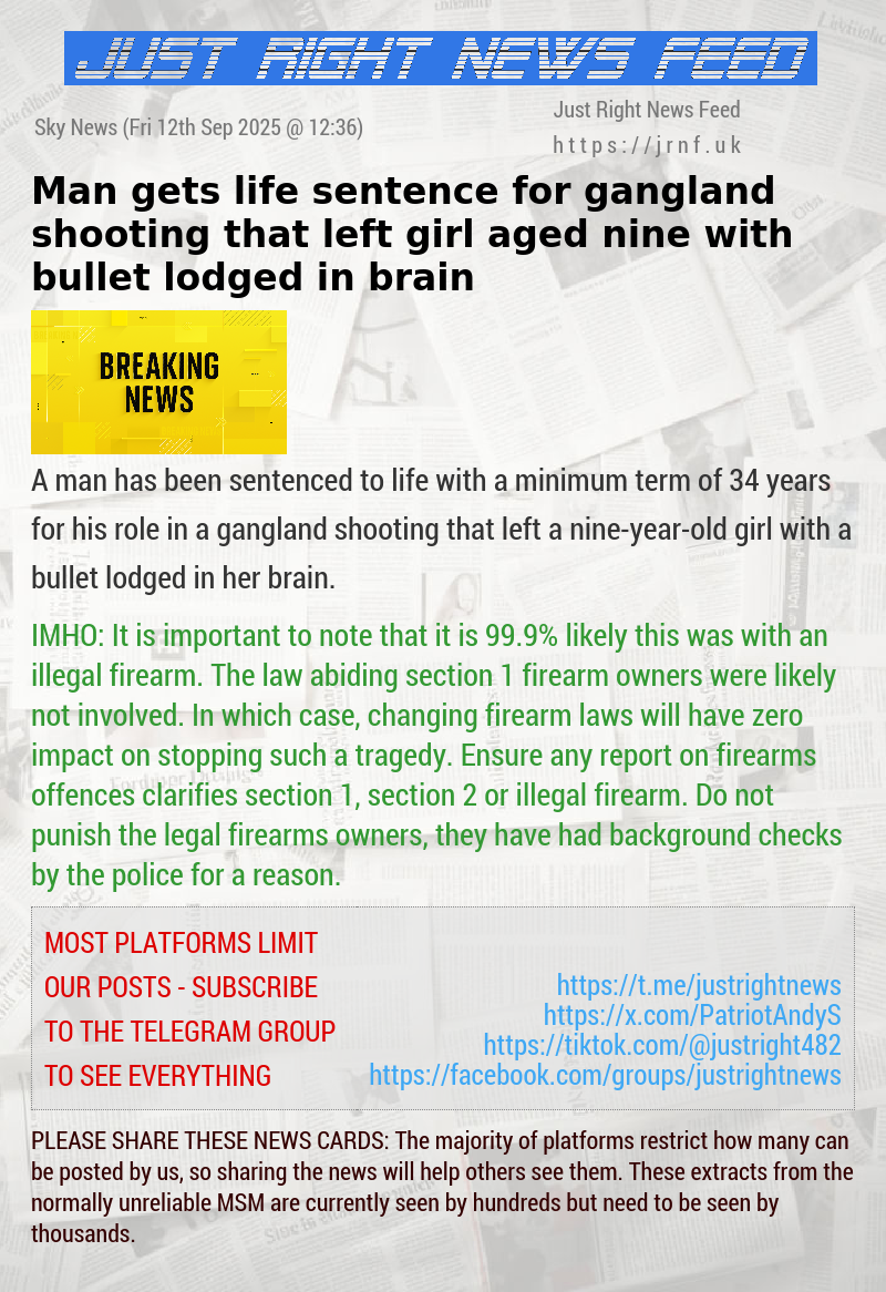 Man gets life sentence for gangland shooting that left girl aged nine with bullet lodged in brain