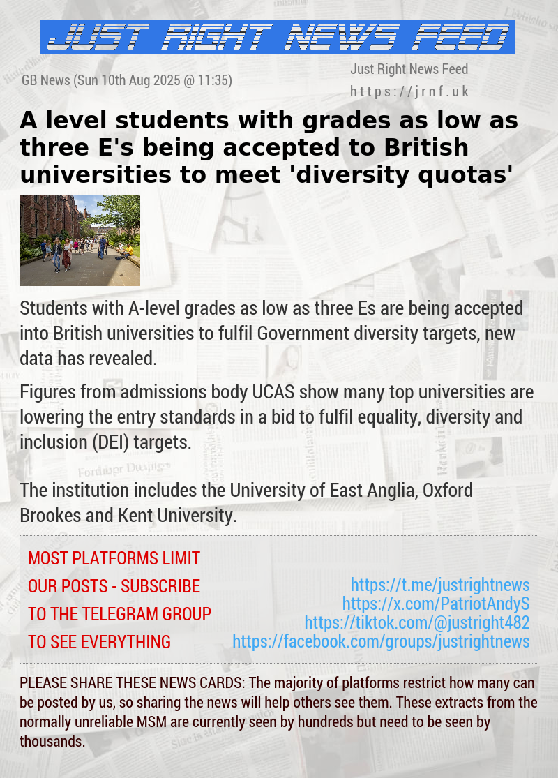 A—level students with grades as low as three E’s being accepted to British universities to meet ’diversity quotas’