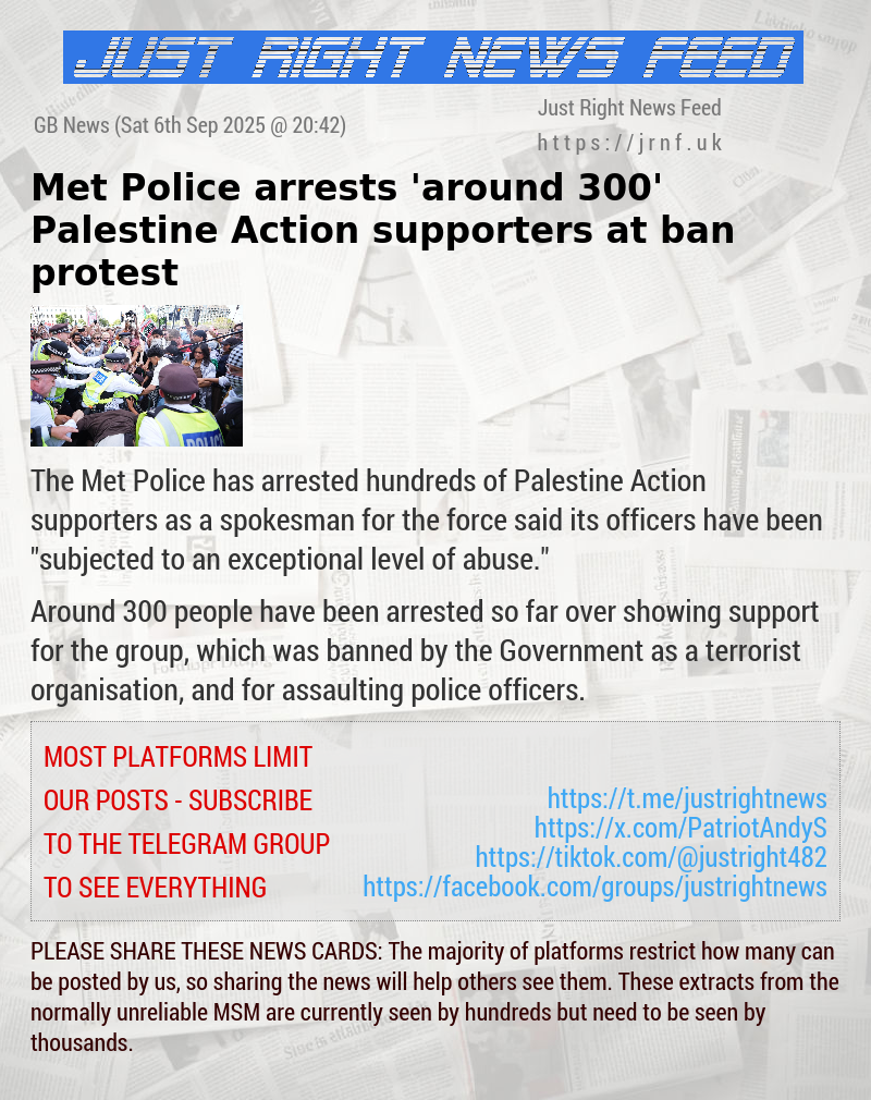 Met Police arrests ’around 300’ Palestine Action supporters at ban protest
