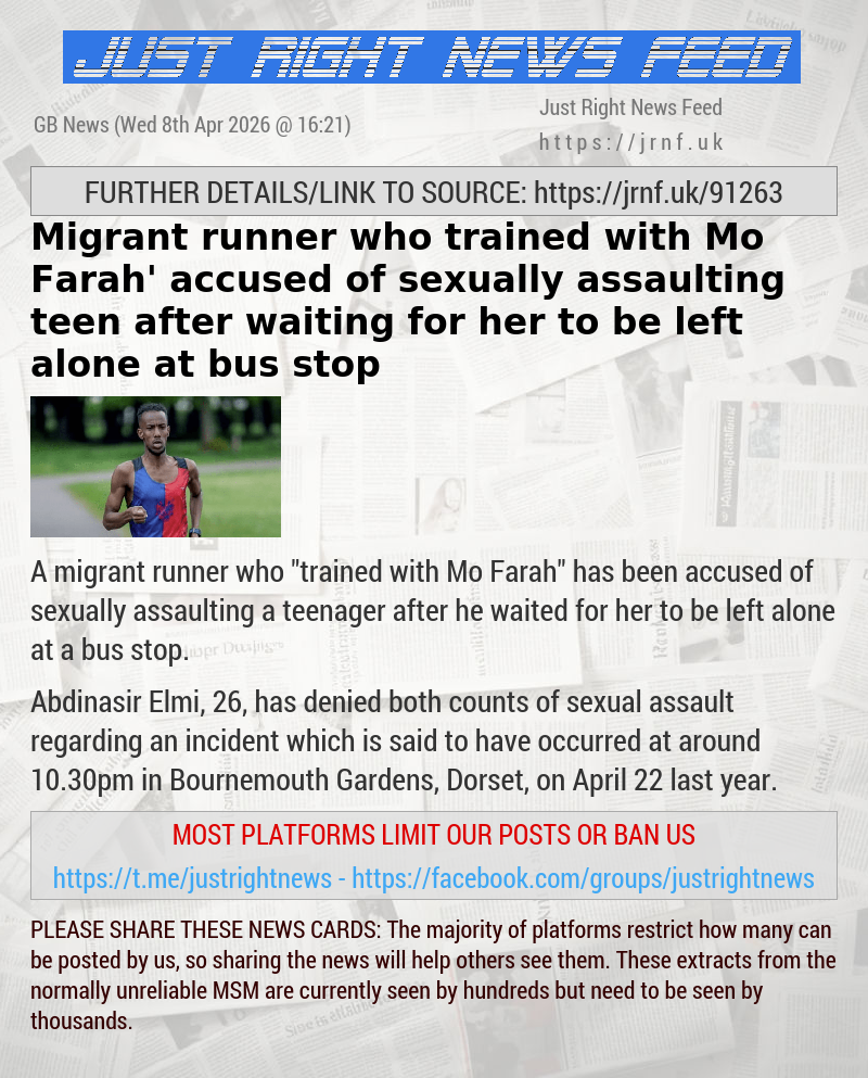 Migrant runner who ‘trained with Mo Farah’ accused of sexually assaulting teen after waiting for her to be left alone at bus stop
