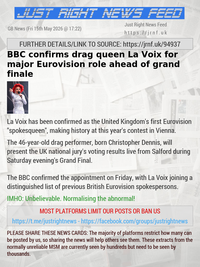 BBC confirms drag queen La Voix for major Eurovision role ahead of grand finale