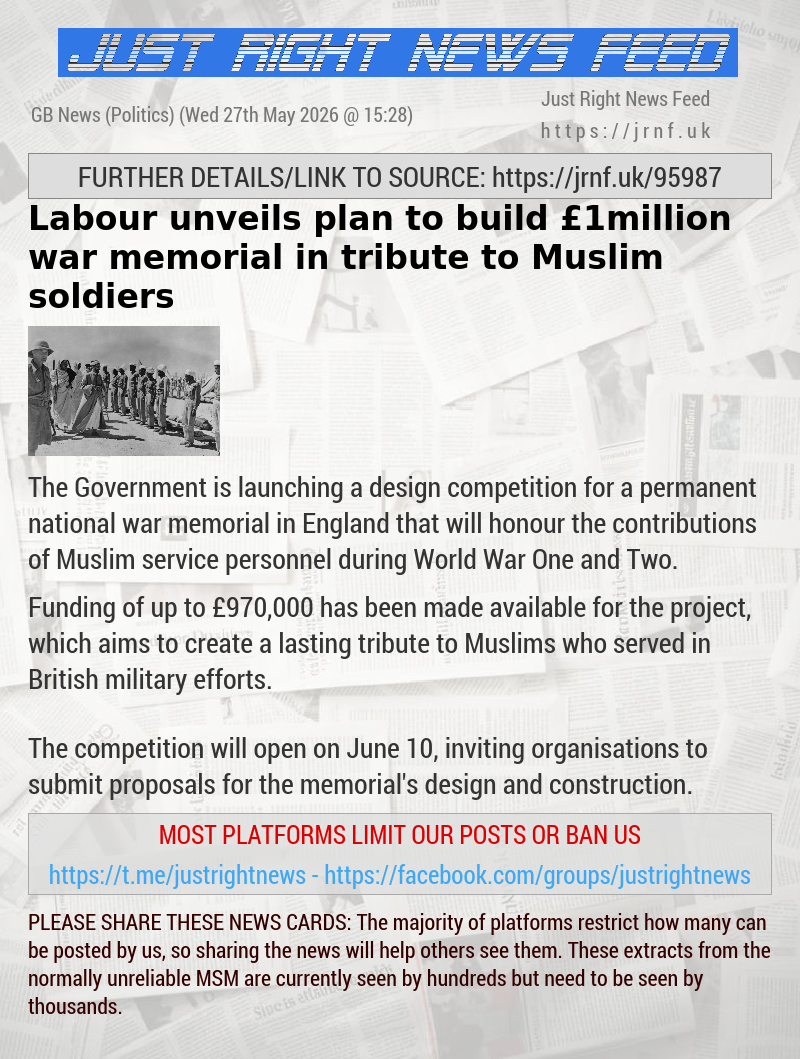 Labour unveils plan to build &pound;1million war memorial in tribute to Muslim soldiers