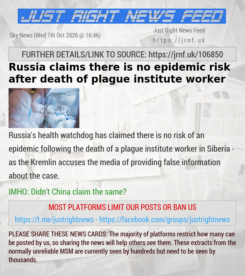 Russia claims there is no epidemic risk after death of plague institute worker