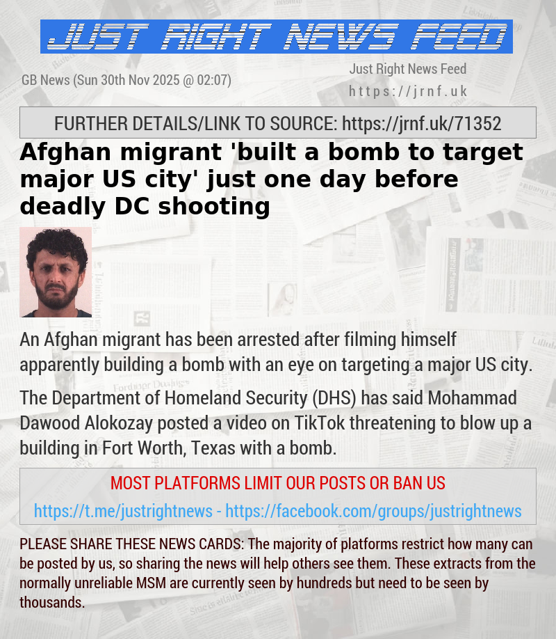 Afghan migrant ’built a bomb to target major US city’ just one day before deadly DC shooting